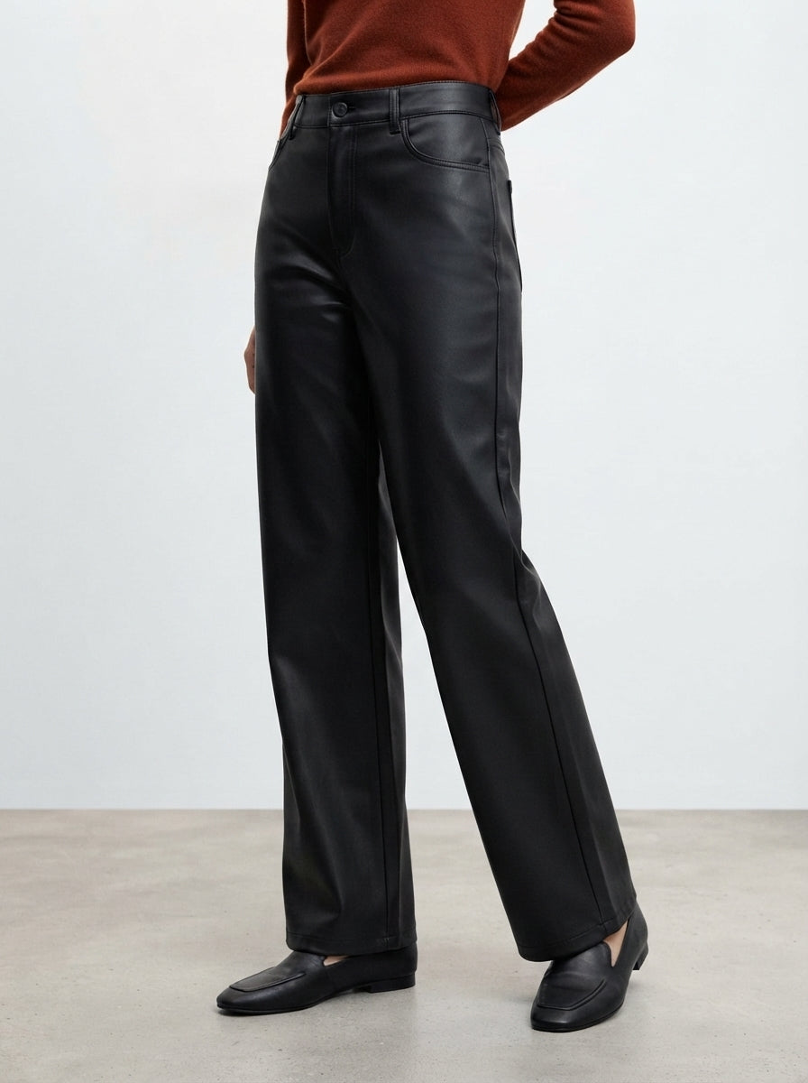 Aria — High-Waisted Wide-Leg Faux Leather Trousers