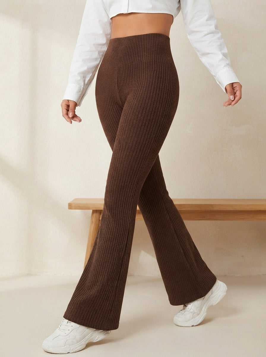 Amelia — High-Waisted Ribbed Flared Trousers