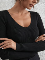 Chloe — Slim-Fit Ribbed V-Neck Sweater
