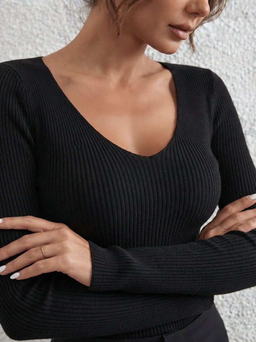 Chloe — Slim-Fit Ribbed V-Neck Sweater