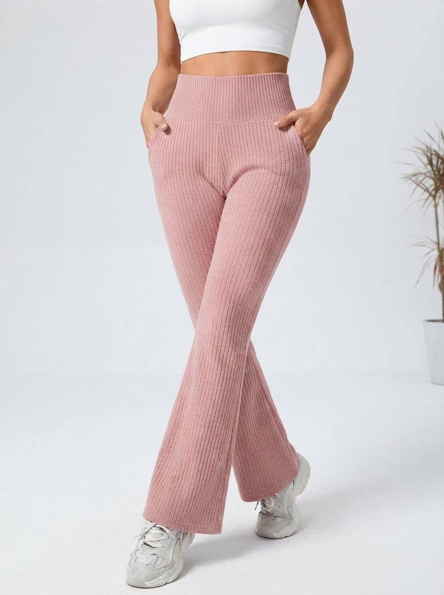 Amelia — High-Waisted Ribbed Flared Trousers