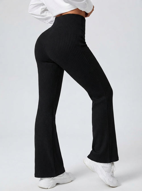 Amelia — High-Waisted Ribbed Flared Trousers