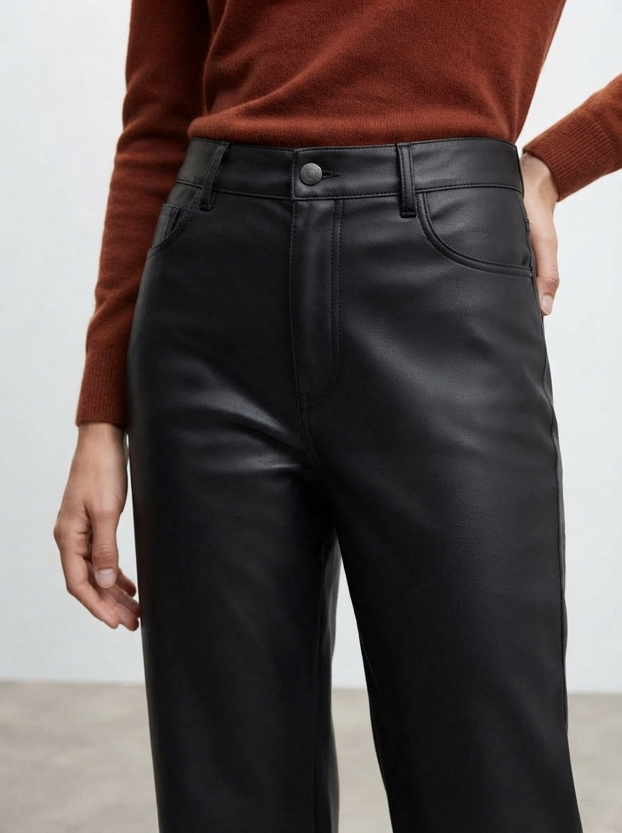 Aria — High-Waisted Wide-Leg Faux Leather Trousers