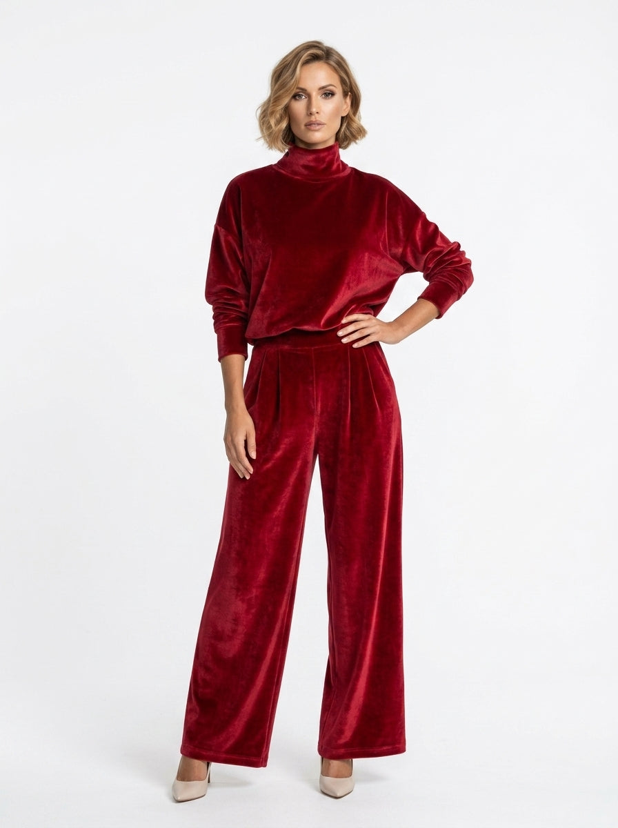 Scarlett — Velvet Turtleneck & Wide-Leg Set