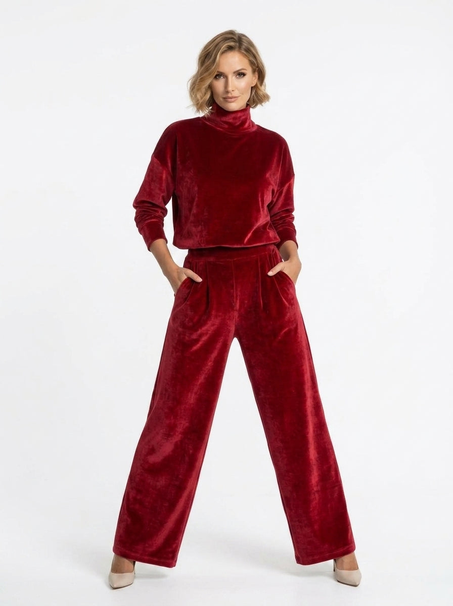 Scarlett — Velvet Turtleneck & Wide-Leg Set