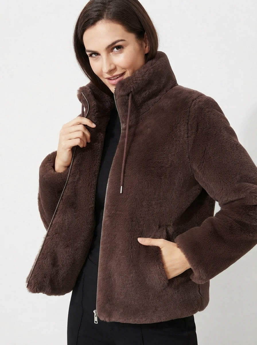 Aria — High-Neck Plush Faux Fur Coat