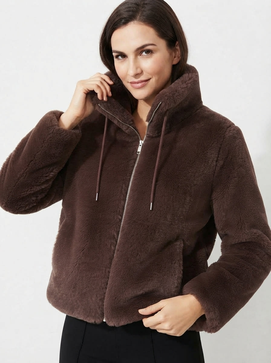 Aria — High-Neck Plush Faux Fur Coat