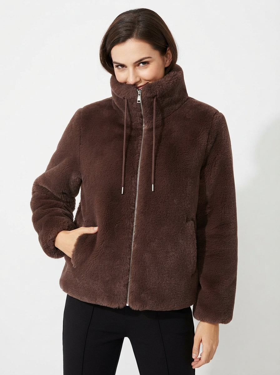 Aria — High-Neck Plush Faux Fur Coat