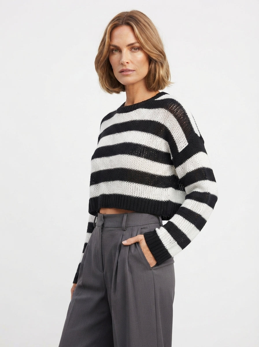 Maisie — Striped Cropped Knit Sweater