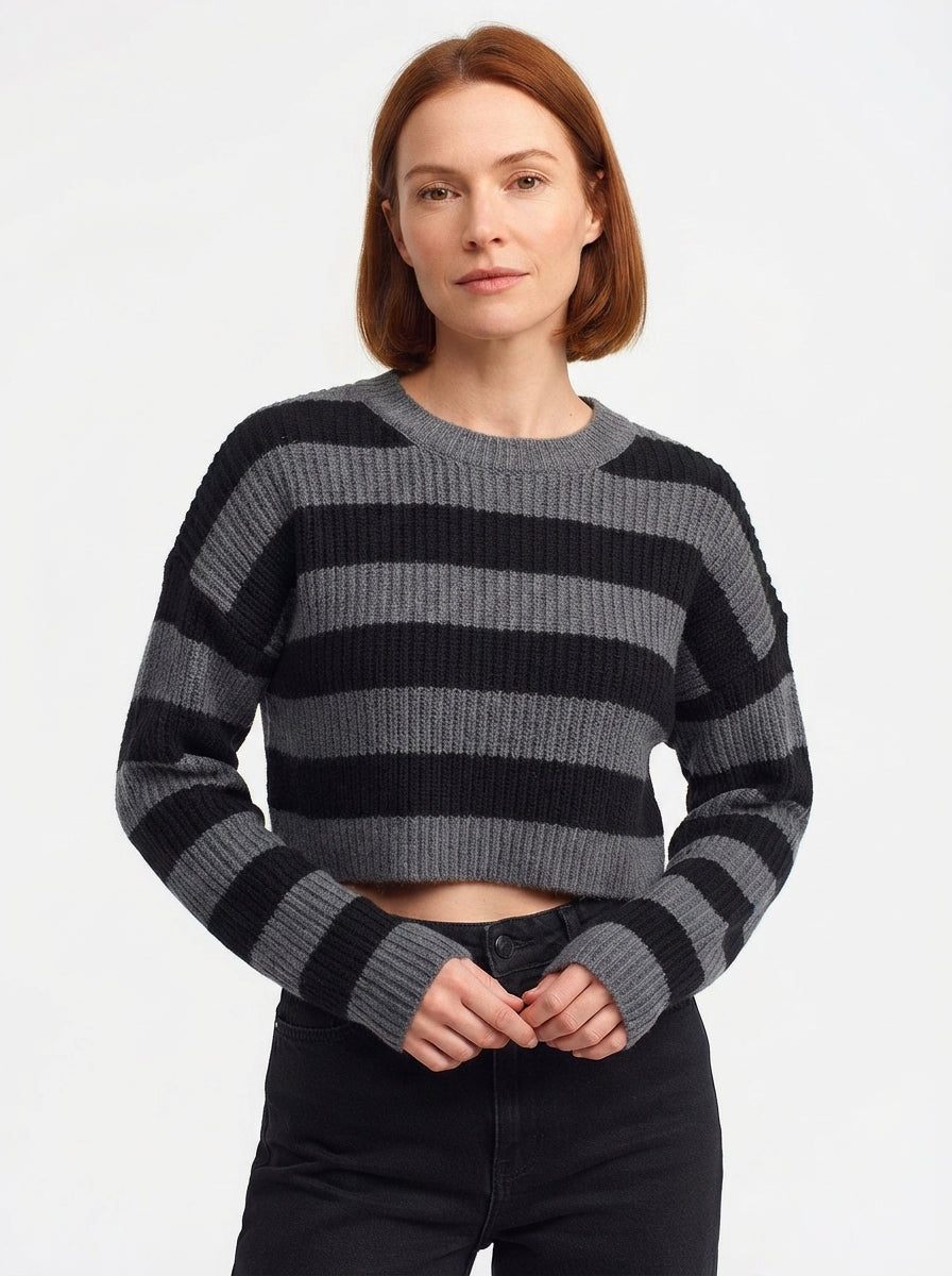 Maisie — Striped Cropped Knit Sweater