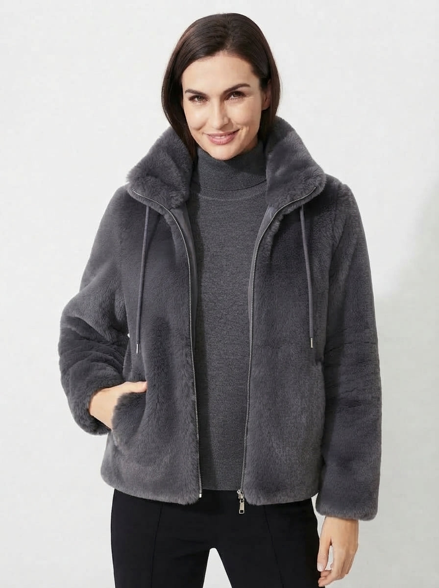 Aria — High-Neck Plush Faux Fur Coat