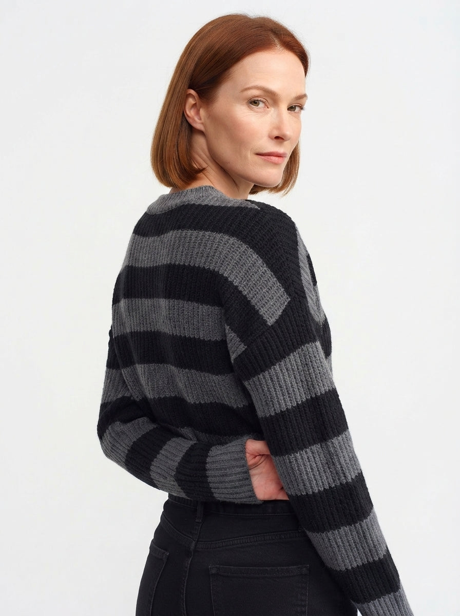 Maisie — Striped Cropped Knit Sweater