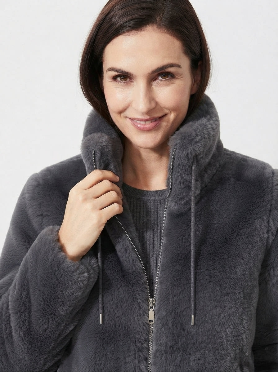 Aria — High-Neck Plush Faux Fur Coat