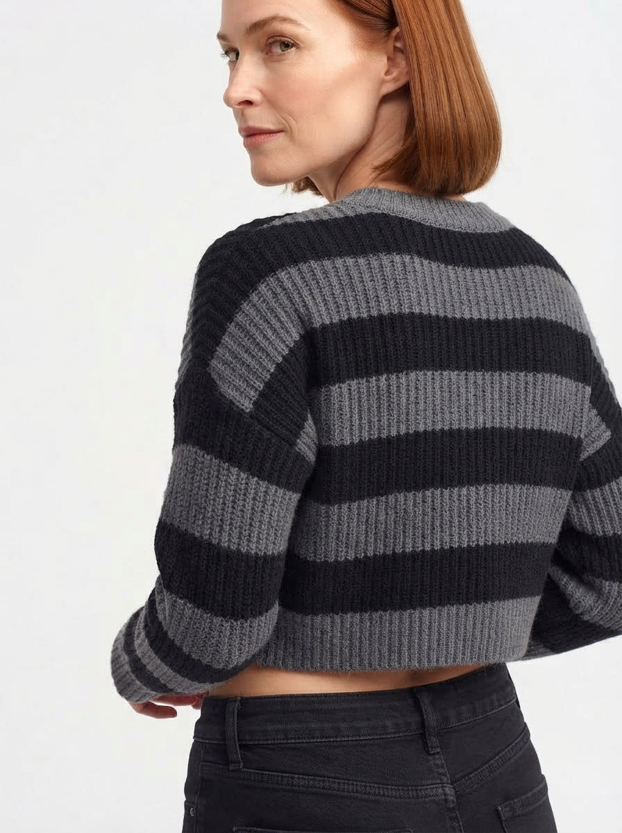 Maisie — Striped Cropped Knit Sweater