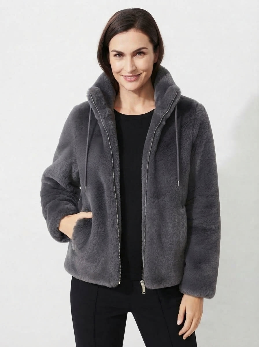 Aria — High-Neck Plush Faux Fur Coat