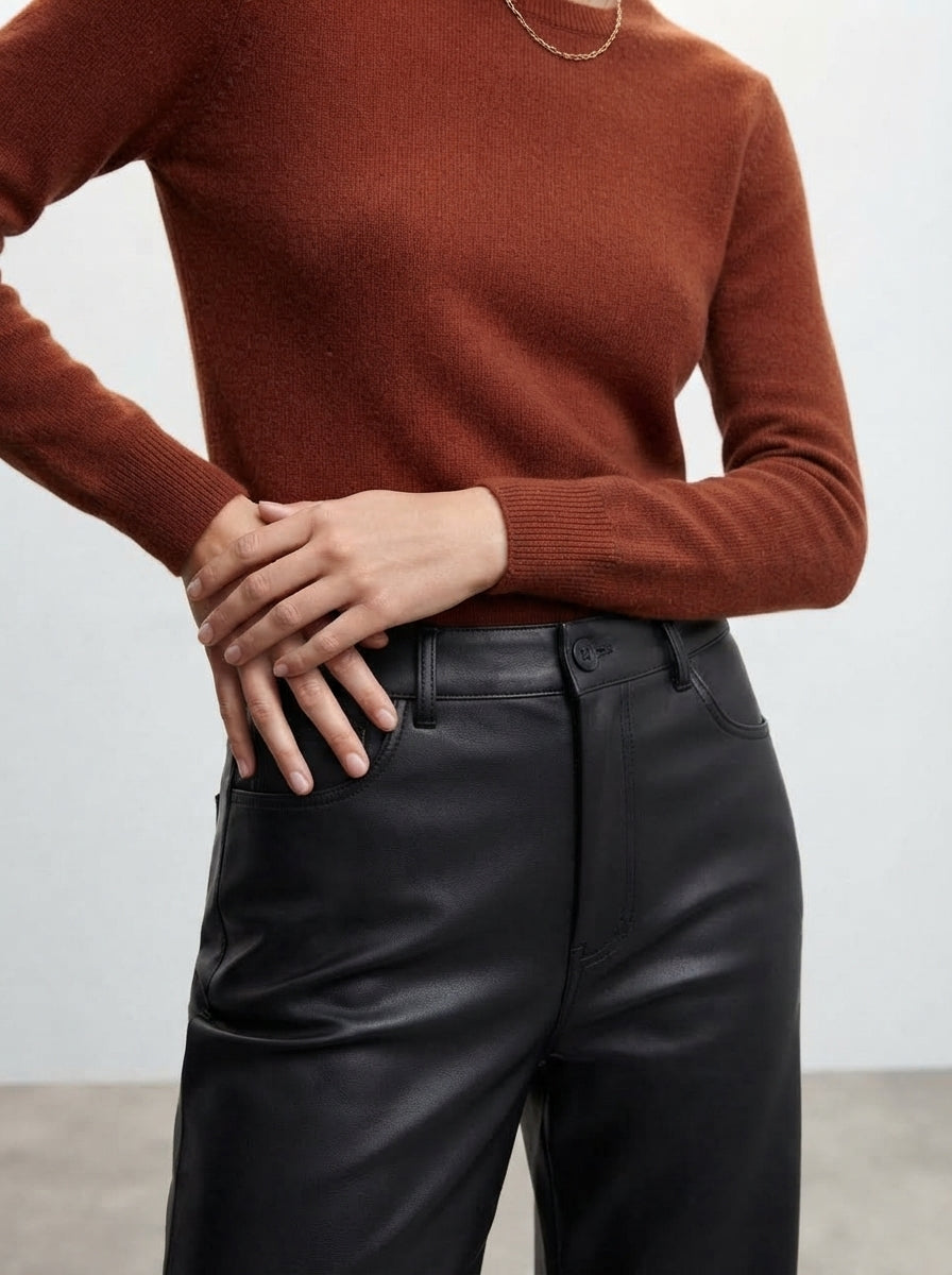 Aria — High-Waisted Wide-Leg Faux Leather Trousers