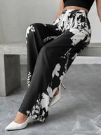 Ivy — Monochrome Floral Wide-Leg Trousers