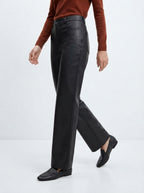 Aria — High-Waisted Wide-Leg Faux Leather Trousers