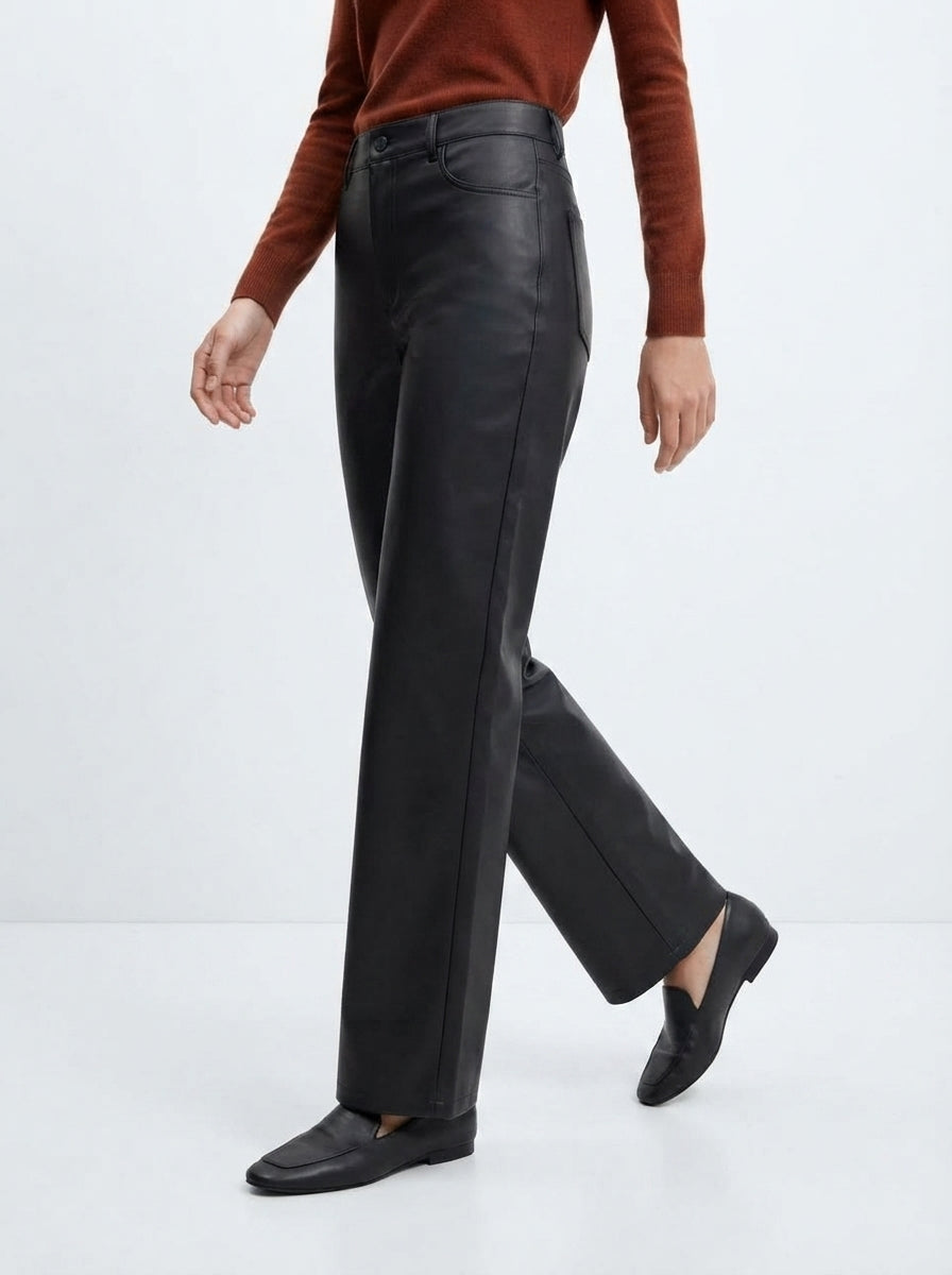 Aria — High-Waisted Wide-Leg Faux Leather Trousers