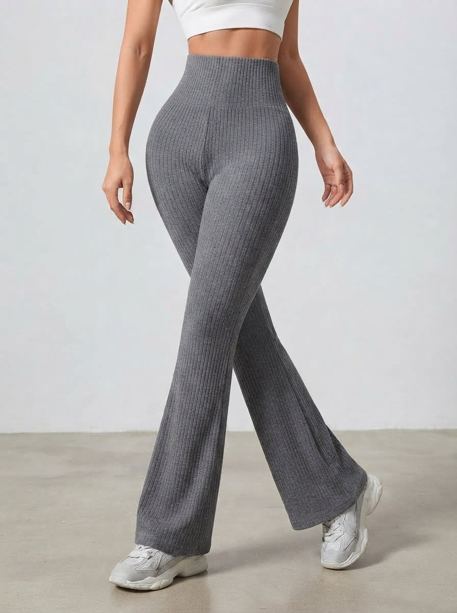 Amelia — High-Waisted Ribbed Flared Trousers