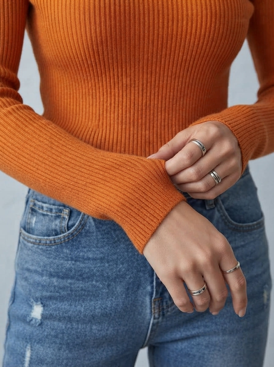 Freya — High-Neck Ribbed Knit Sweater