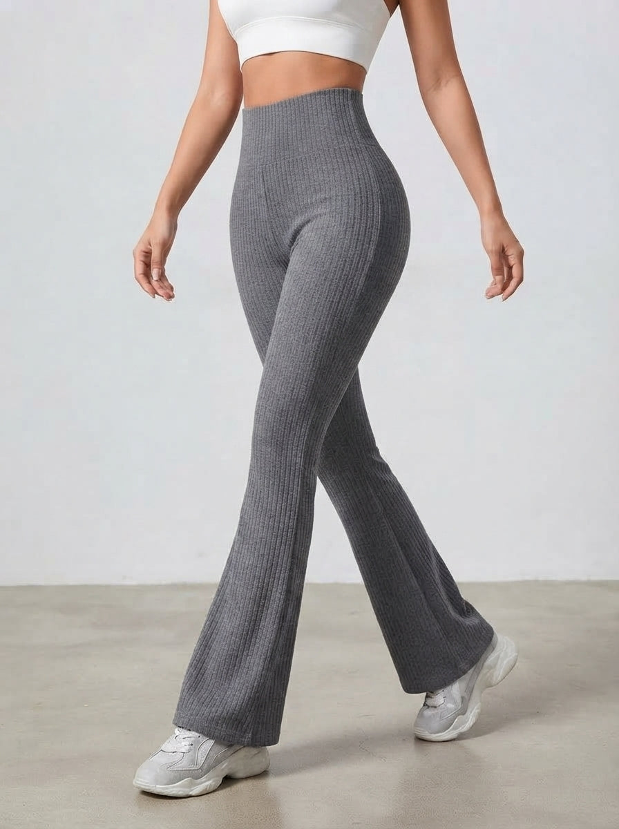 Amelia — High-Waisted Ribbed Flared Trousers