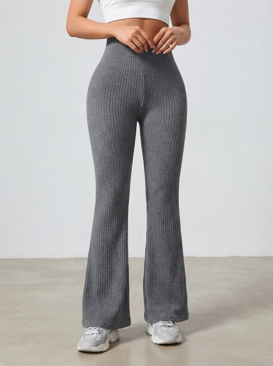 Amelia — High-Waisted Ribbed Flared Trousers