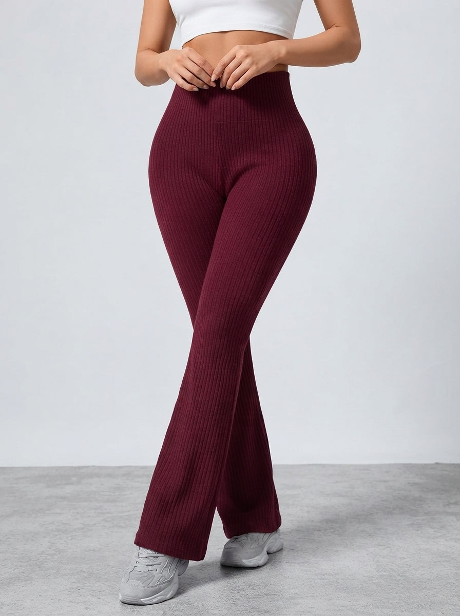 Amelia — High-Waisted Ribbed Flared Trousers