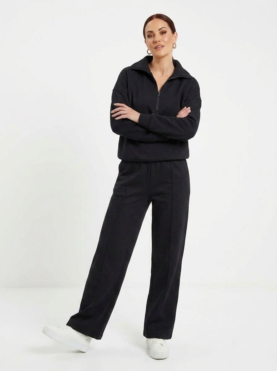 Elena — Half-Zip Knit Wide-Leg Set