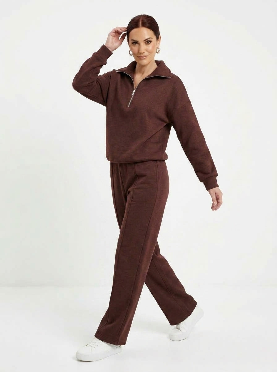Elena — Half-Zip Knit Wide-Leg Set