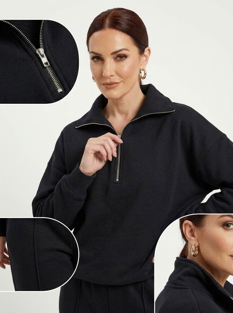 Elena — Half-Zip Knit Wide-Leg Set