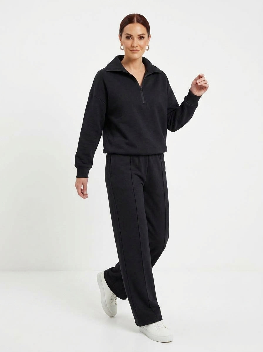 Elena — Half-Zip Knit Wide-Leg Set