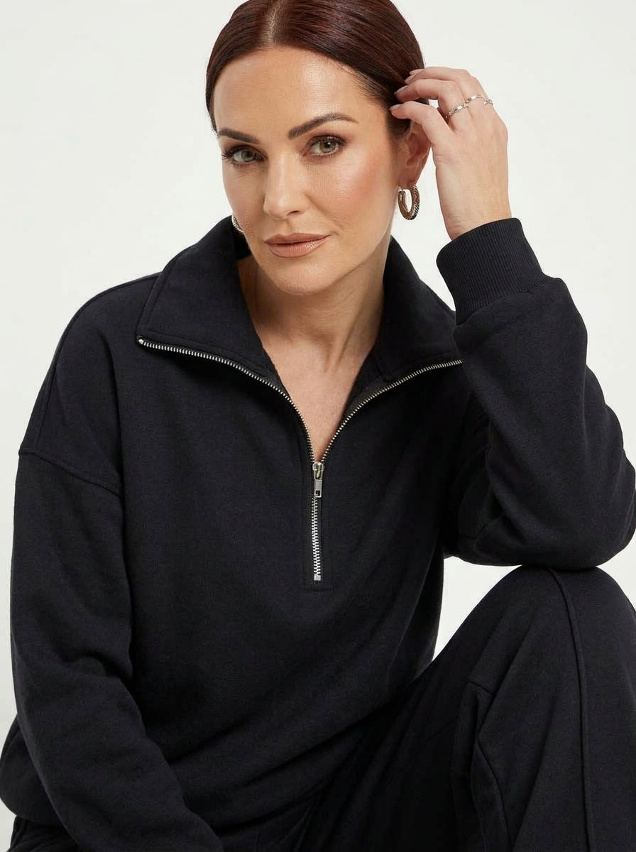 Elena — Half-Zip Knit Wide-Leg Set