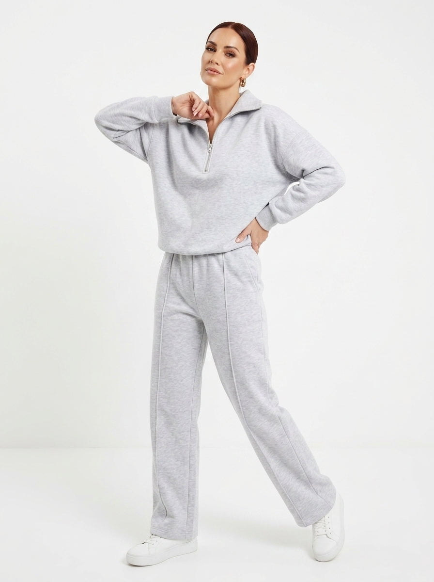 Elena — Half-Zip Knit Wide-Leg Set