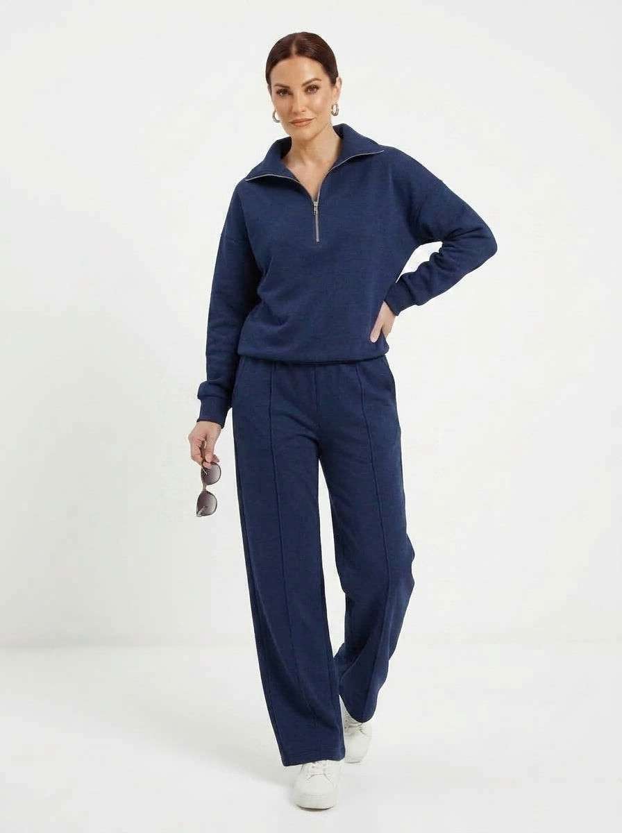 Elena — Half-Zip Knit Wide-Leg Set