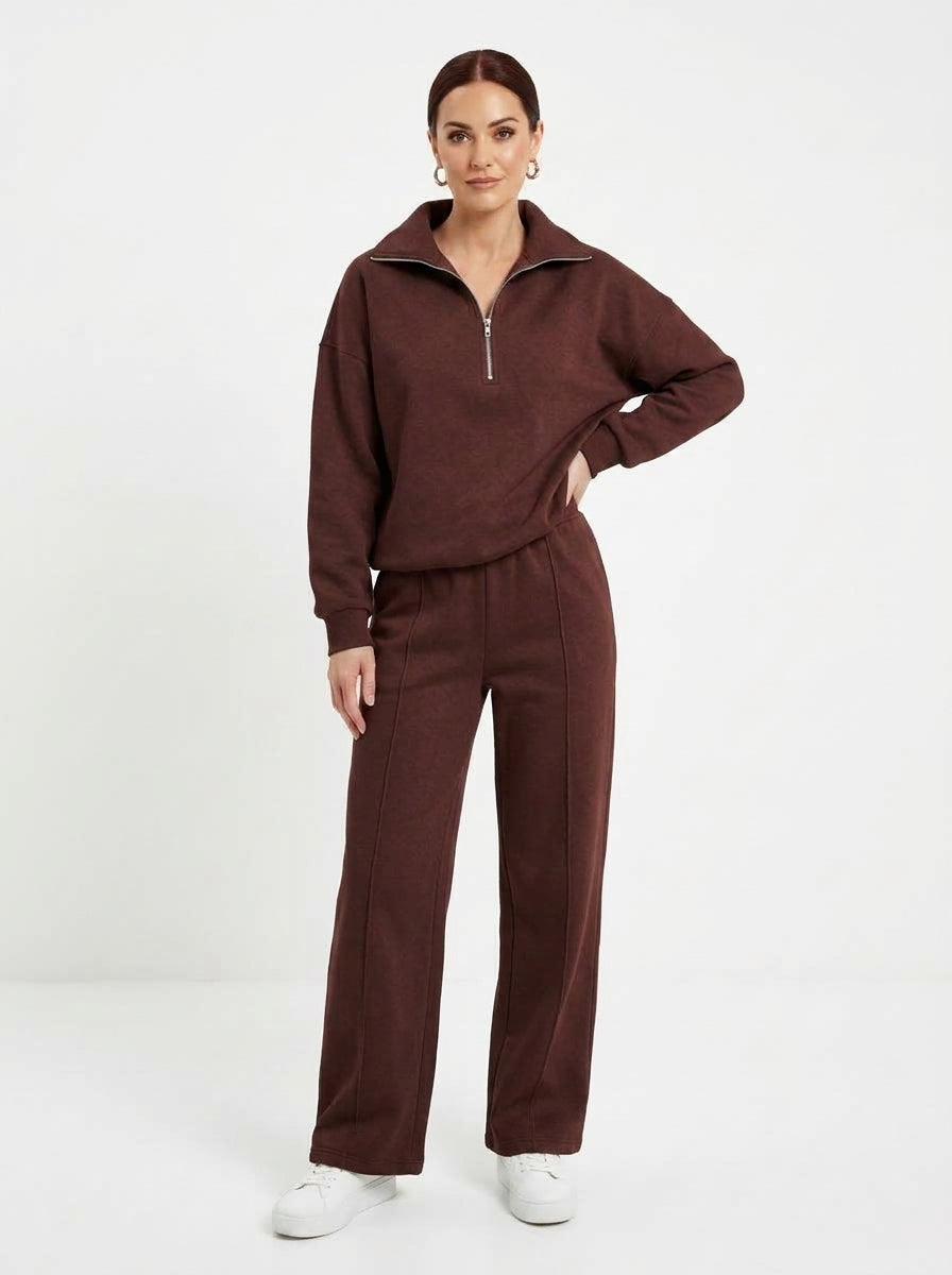 Elena — Half-Zip Knit Wide-Leg Set