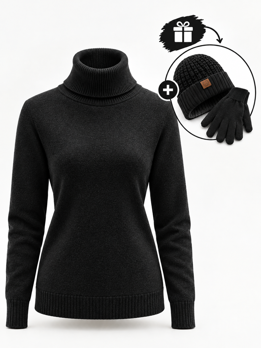 Belvane — Fleece-Lined Turtleneck Jumper with Free Matching Lined Beanie and Gloves