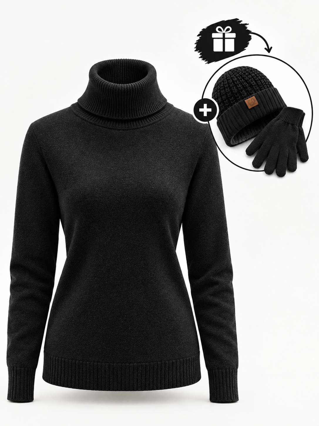 Belvane — Fleece-Lined Turtleneck Jumper with Free Matching Lined Beanie and Gloves