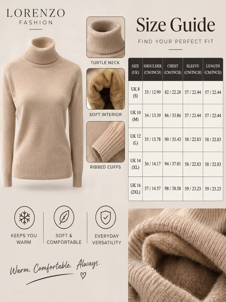 Belvane — Fleece-Lined Turtleneck Jumper with Free Matching Lined Beanie and Gloves