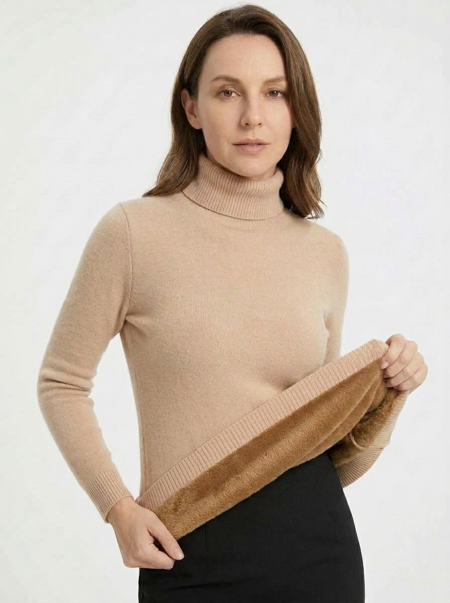 Belvane — Fleece-Lined Turtleneck Jumper with Free Matching Lined Beanie and Gloves