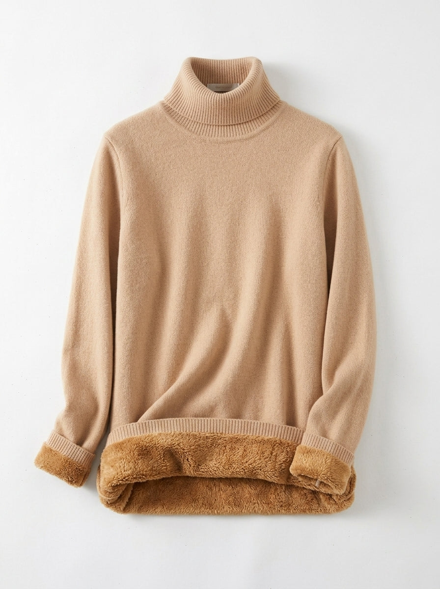 Belvane — Fleece-Lined Turtleneck Jumper with Free Matching Lined Beanie and Gloves
