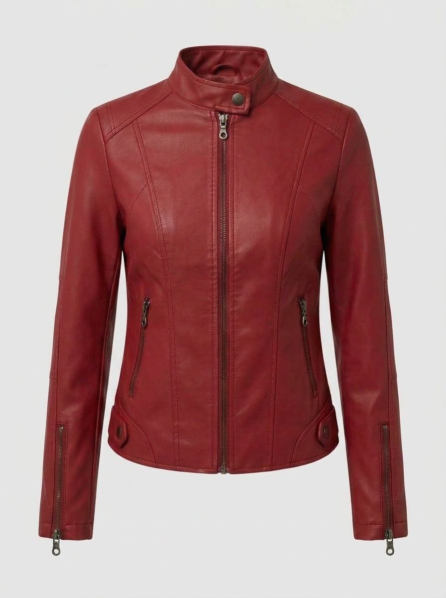 Seraphina — High-Neck Faux Leather Jacket
