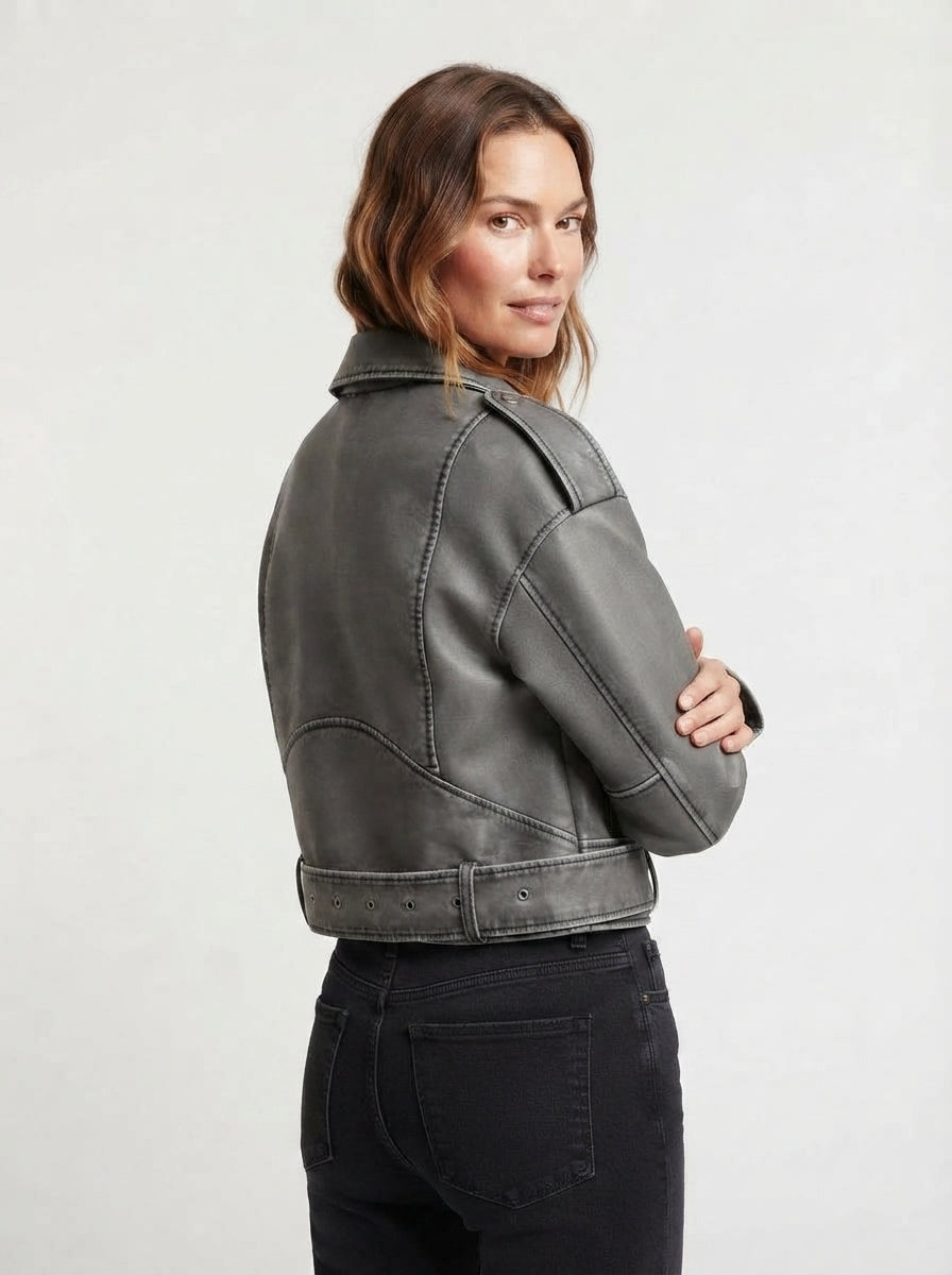 Alivia — Short Faux Leather Biker