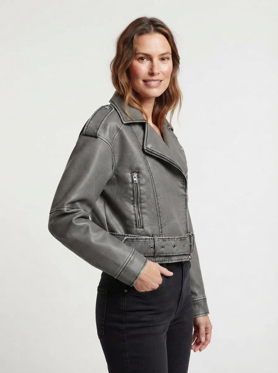 Alivia — Short Faux Leather Biker