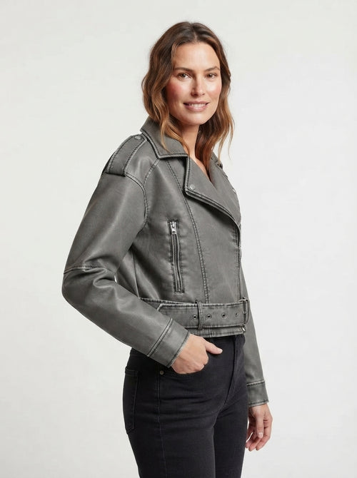 Alivia — Short Faux Leather Biker