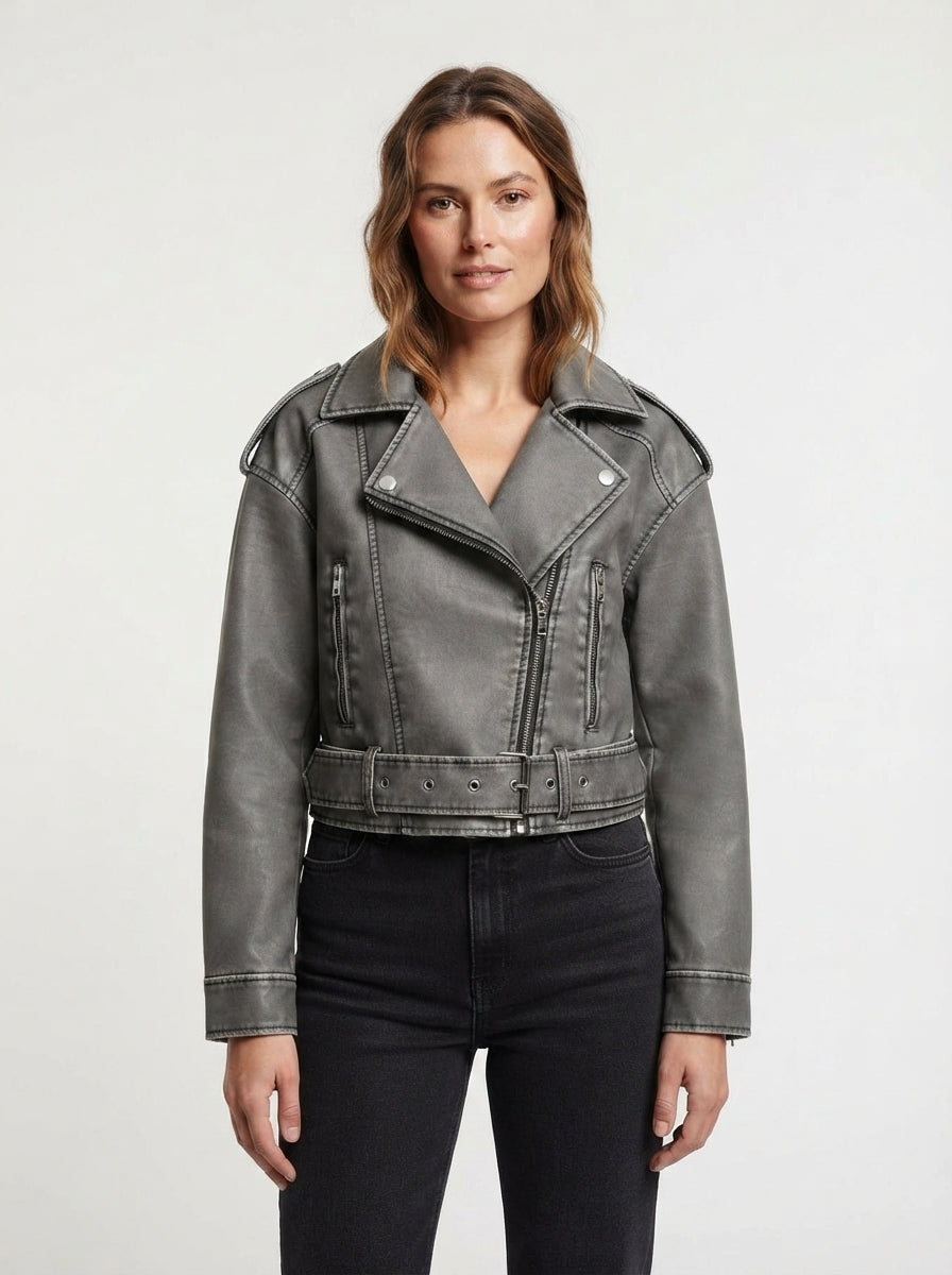 Alivia — Short Faux Leather Biker