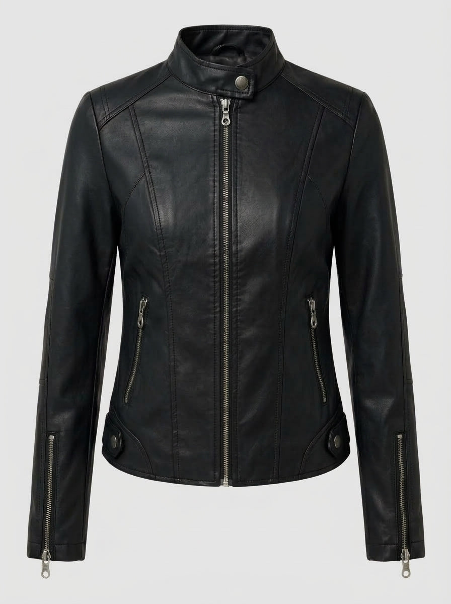 Seraphina — High-Neck Faux Leather Jacket