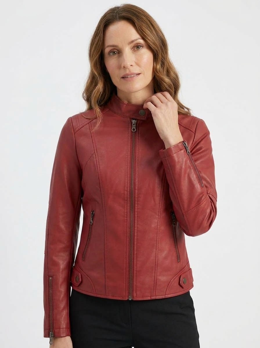 Seraphina — High-Neck Faux Leather Jacket