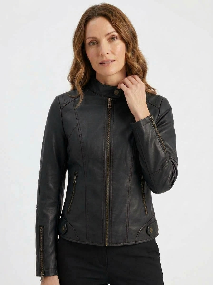 Seraphina — High-Neck Faux Leather Jacket