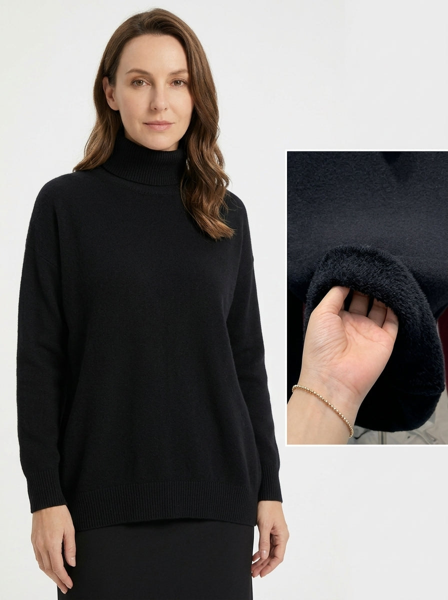 Belvane — Fleece-Lined Turtleneck Jumper with Free Matching Lined Beanie and Gloves
